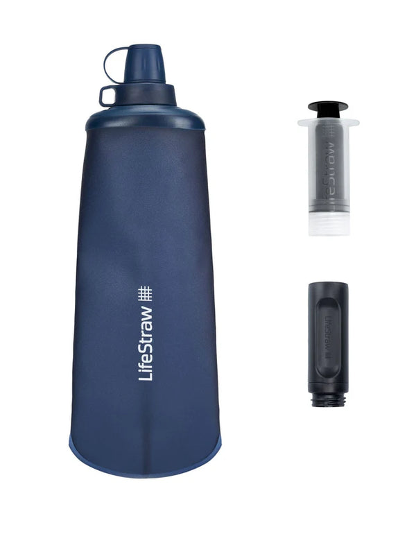LifeStraw Peak Series Collapsible Squeeze 1L Bottle with Filter Mountain Blue