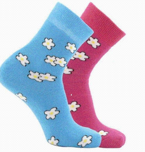 Horizon Kids Outdoor Socks 2 Pack Floral Cerise / Sky 12.5 - 3 - 80% Cotton