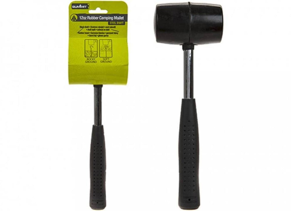 Summit 12oz Rubber Camping Tent Awning Peg Mallet Hammer with Steel Shaft