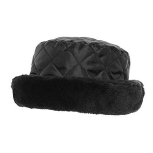 SSP Ladies Black Quilted Fur Trim Hat