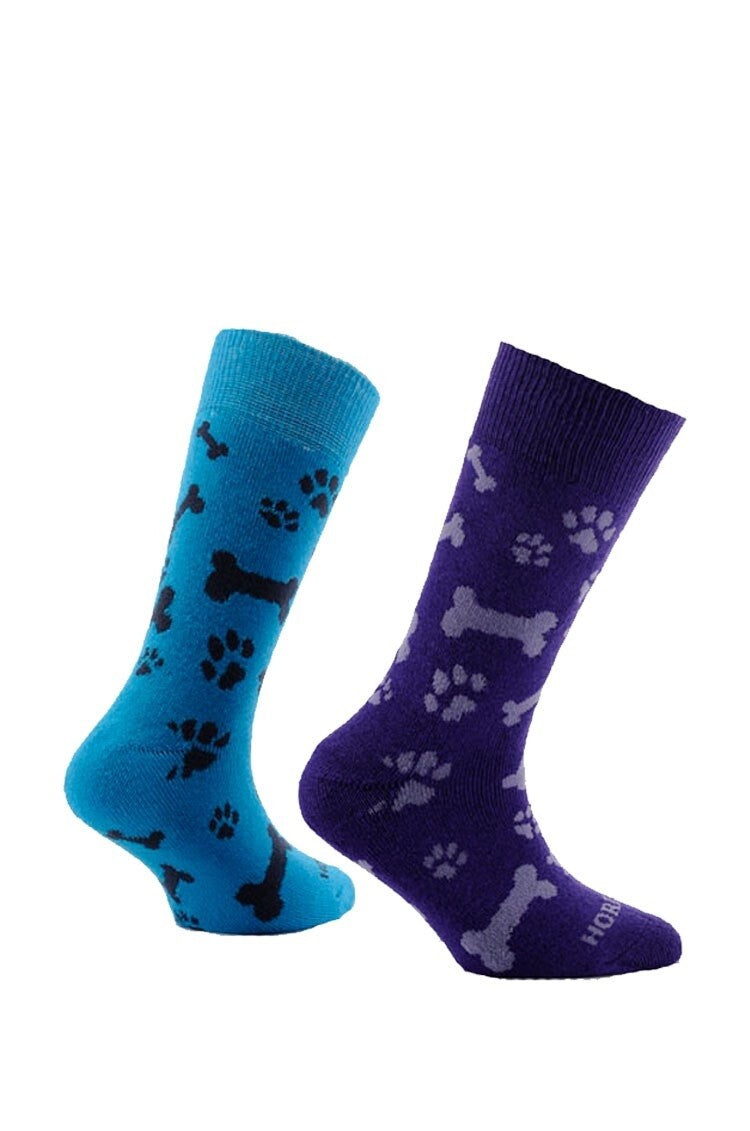 Horizon Kids Socks 2 Pairs Paw Print Purple & Blue