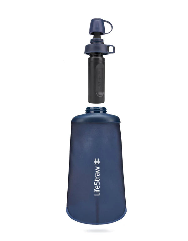 LifeStraw Peak Series Collapsible Squeeze 1L Bottle with Filter Mountain Blue